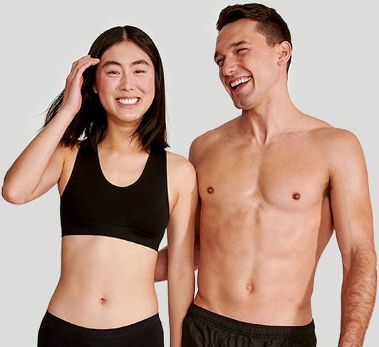Woman and man in underwear with smooth, hair-free skin